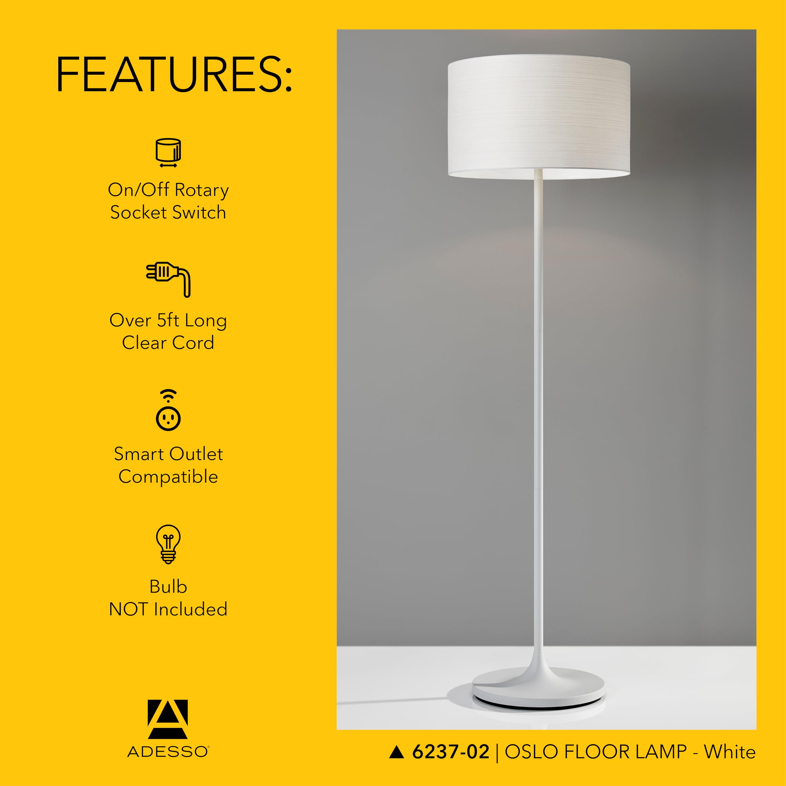 Adesso Floor Lamp with Scratch Proof and Corrosion Resistant Body